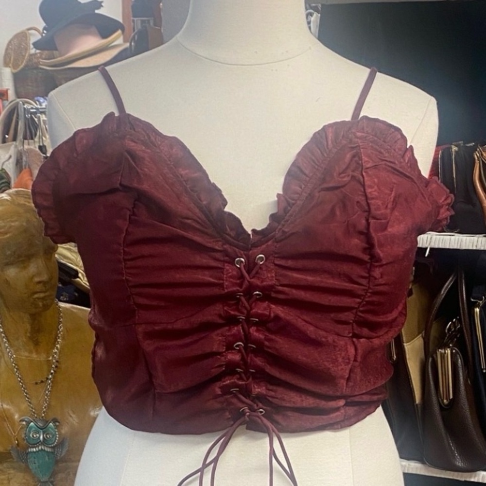 Burgundy, Corseted  Ruched Camisole -plus size